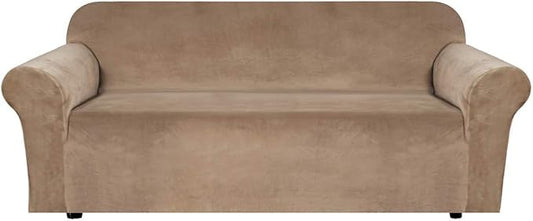 H.VERSAILTEX Stretch Velvet Sofa Covers for 3 Cushion Couch Covers Furniture Protector Soft with Non Slip Elastic Bottom, Crafted from Thick Comfy Rich Velour (Large Sofa 90"-97", Camel)