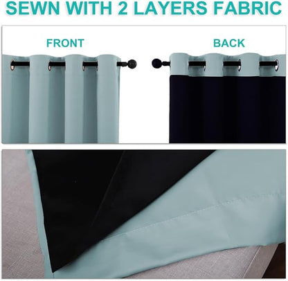 NICETOWN 100% Blackout Lined Curtains, Sky Blue, 1 Pair, 42" Width x 63" Length Each Panel, 2 Thick Layers Completely Blackout Window Treatment Panels Thermal Insulated Drapes for Kitchen