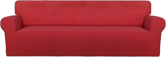 PureFit Super Stretch 4 Seater Sofa Slipcover – Spandex Non Slip Soft Couch Sofa Cover, Washable Furniture Protector with Non Skid Foam and Elastic Bottom for Kids, Pets （XX Large, Red）