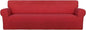 PureFit Super Stretch 4 Seater Sofa Slipcover – Spandex Non Slip Soft Couch Sofa Cover, Washable Furniture Protector with Non Skid Foam and Elastic Bottom for Kids, Pets （XX Large, Red）