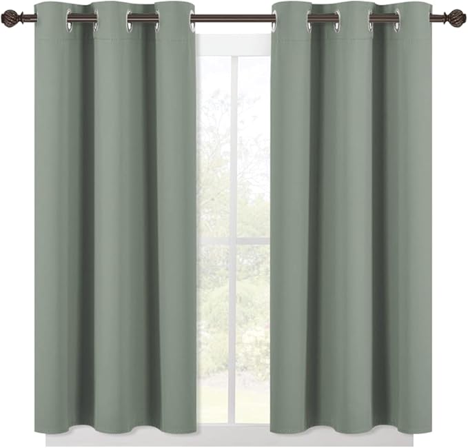 NICETOWN Modern Blackout Curtains Noise Reducing, Thermal Insulated and Privacy Room Darkening Drape Panels for Boy's Guest Room Door Small Short Window (Sage Green, 2 Panels, W42 x L45 -Inch)