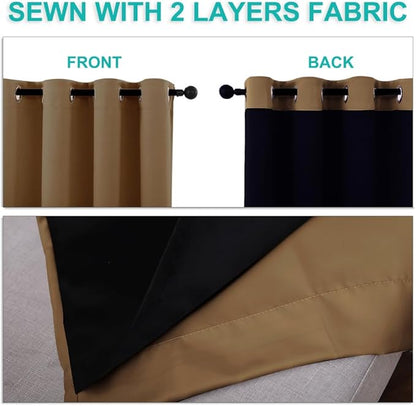 NICETOWN 100% Blackout Curtains 54 inches Long, Gold Brown, 1 Pair, 52 inches Width Each Panel, Double-Deck Completely Blackout Window Treatment Thermal Insulated Lined Drapes for Small Window