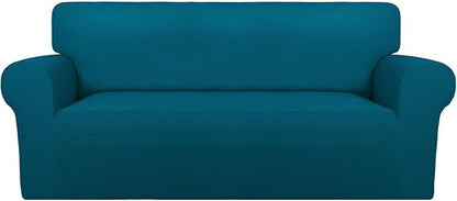 PureFit Super Stretch Sofa Slipcover – Spandex Non Slip Soft Couch Sofa Cover, Washable Furniture Protector with Non Skid Foam and Elastic Bottom for Kids, Pets (Oversized Loveseat, Peacock Blue)