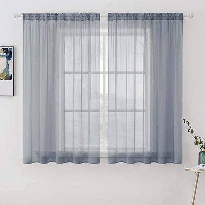 MIULEE 2 Panels Solid Color Sheer Window Curtains Elegant Window Voile Panels/Drapes/Treatment for Bedroom Living Room (54X63 Inches Dark Grey)