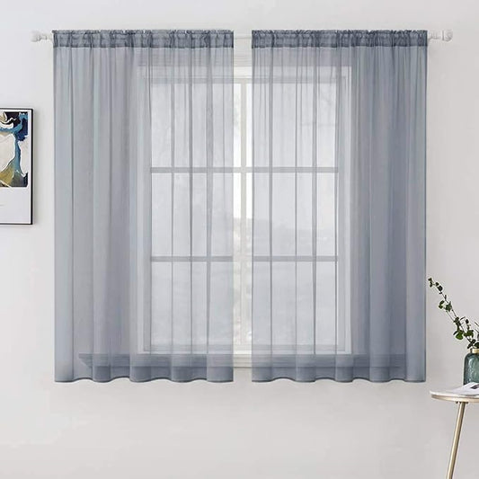 MIULEE 2 Panels Solid Color Sheer Window Curtains Elegant Window Voile Panels/Drapes/Treatment for Bedroom Living Room (54X63 Inches Dark Grey)