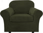 H.VERSAILTEX Rich Velvet Stretch 2 Piece Cover Chair Slipcover Sofa Cover Furniture Protector Couch Soft with Elastic Bottom Chair Couch Cover Width Up to 49 Inch (Chair, Olive)