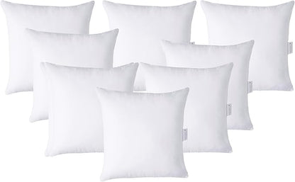 LANE LINEN Throw Pillow Inserts 18" x 18" - Set of 8 White Down Alternative Pillows for Bed, Sofa, and Couch - Fluffy Decorative Stuffer Pillow for Indoors