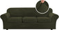 H.VERSAILTEX High Stretch Sofa Slipcover 4 Piece Cover Velvet Furniture Protector Form Fit Thick Velvet Extra Large Sofa Cover for 3 Cushion Couch Width Up to 97 Inch (Large Sofa, Olive)