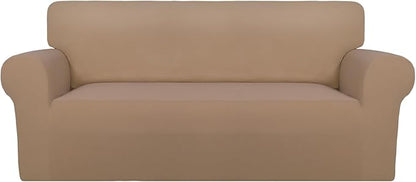PureFit Super Stretch Sofa Slipcover – Spandex Non Slip Soft Couch Sofa Cover, Washable Furniture Protector with Non Skid Foam and Elastic Bottom for Kids, Pets (Oversized Loveseat, Camel)
