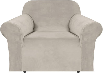 H.VERSAILTEX Stretch Velvet Armchair Cover Couch Covers 1 Cushion Chair Slipcover for Living Room Furniture Cover Crafted from Thick Comfy Rich Velour (Chair 31"-49", French Oak)