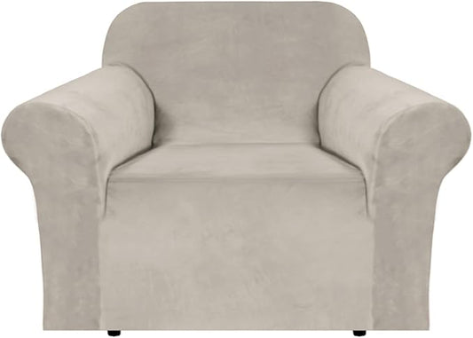 H.VERSAILTEX Stretch Velvet Armchair Cover Couch Covers 1 Cushion Chair Slipcover for Living Room Furniture Cover Crafted from Thick Comfy Rich Velour (Chair 31"-49", French Oak)