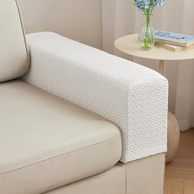 Soothing Home Sofa Covers, Sofa Hero Covers, Wear-Resistant Universal Couch Covers Washable Stretch Sectional Couch Cushion Covers (White,Arm Rest Covers 2pcs)