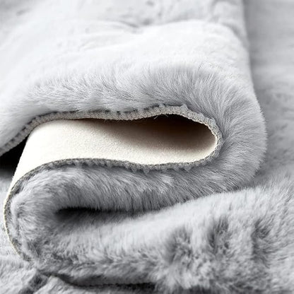 ORINOVA Fuzzy Grey Fluffy Washable Runner Rugs for Hallway 2x10 Plush Faux Rabbit Furry Fur Rugs for Bedroom Living Room Home Décor