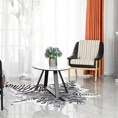 Large Zebra Print Area Rug Carpet Faux Cowhide Leather Animal Simulation Plush Mat Cute Soft for Home Decor Black and White 4.9'x6.6'