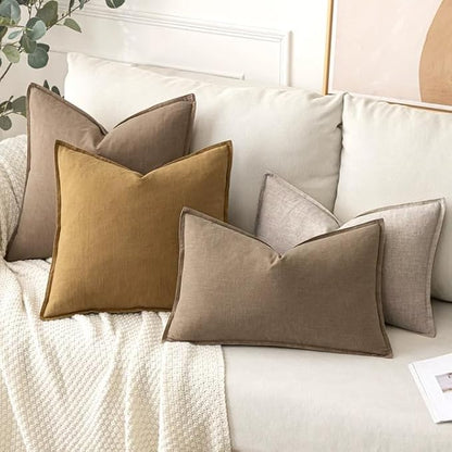 MIULEE Decorative Linen Pillow Covers 18x18 Inch Natural Linen Boho Farmhouse Neutral Couch Throw Pillows for Bed Pack of 2 Accent Modern Pillowcase Sofa Livingroom Home Decor