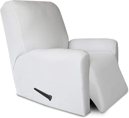 PureFit Super Stretch Chair Sofa Slipcover with Pocket – Spandex Non Slip Soft Couch Sofa Cover, Washable Furniture Protector with Elastic Bottom for Kids, Pets （Recliner, White