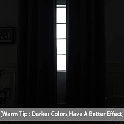 Yakamok Blackout Curtains Room Darkening Thermal Insulated Window Panels,Solid Grommet Top Drapes for Bedroom/Living Room(52Wx90L, Dark Grey, 2 Panels)