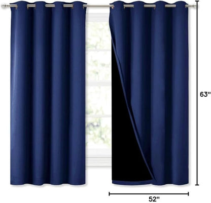 NICETOWN 100% Blackout Curtain Panels, Thermal Insulated Black Liner Curtains for Nursery Room, Noise Reducing and Cold Blocking Drapes for Windows (Royal Blue, Set of 2, 52-inch Wide by 63-inch Long)