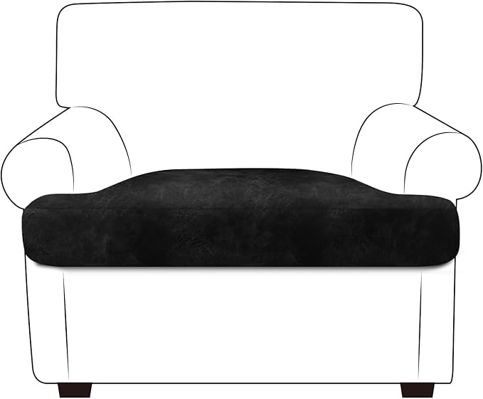 Leather Look Couch Cushion Covers Sofa Seat Slipcovers Sets Couches Furniture Protector for Sectional Armchair Loveseat Pets Kids Stretch Spandex Fabric (1 T-Cushion Armchair, Black)