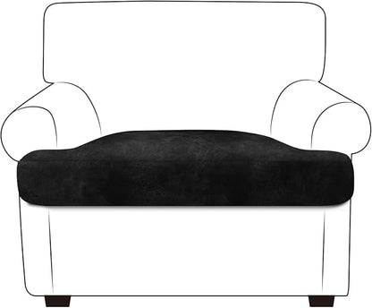 Leather Look Couch Cushion Covers Sofa Seat Slipcovers Sets Couches Furniture Protector for Sectional Armchair Loveseat Pets Kids Stretch Spandex Fabric (1 T-Cushion Armchair, Black)