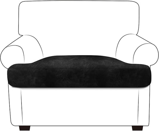 Leather Look Couch Cushion Covers Sofa Seat Slipcovers Sets Couches Furniture Protector for Sectional Armchair Loveseat Pets Kids Stretch Spandex Fabric (1 T-Cushion Armchair, Black)