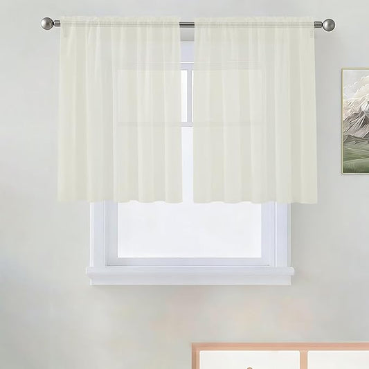 SpaceDresser Basic Rod Pocket Sheer Voile Window Curtain Panels Ivory 1 Pair 2 Panels 52 Width 36 Inch Long for Kitchen Bedroom Children Living Room Yard（Ivory, 52W x 36L）