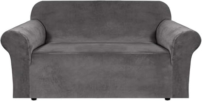 H.VERSAILTEX Stretch Velvet Loveseat Covers for 2 Cushion Couch Covers for Living Room Sofa Covers Slipcovers with Non Slip Bottom, Ultra Thick Comfy Velour (Width 58"-72", Grey)