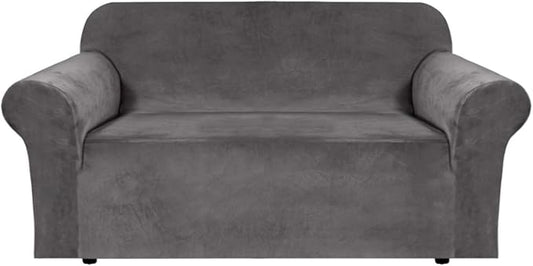 H.VERSAILTEX Stretch Velvet Loveseat Covers for 2 Cushion Couch Covers for Living Room Sofa Covers Slipcovers with Non Slip Bottom, Ultra Thick Comfy Velour (Width 58"-72", Grey)