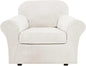 H.VERSAILTEX Rich Velvet Stretch 2 Piece Chair Cover Chair Slipcover Sofa Cover Furniture Protector Couch Soft with Elastic Bottom Chair Couch Cover Width Up to 49 Inch (Chair, Porcelain White)