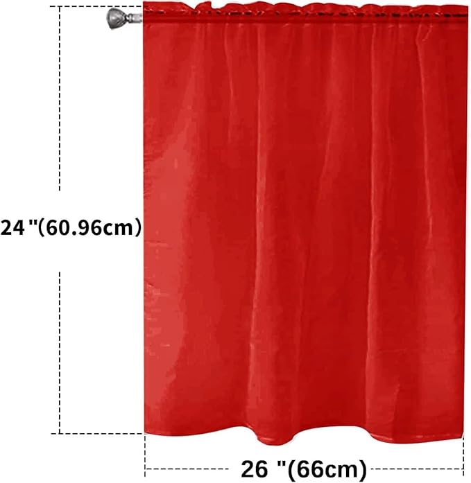 SpaceDresser Basic Rod Pocket Sheer Voile Window Curtain Panels Red 1 Pair 2 Panels 26 Width 40 Inch Long for Kitchen Bedroom Children Living Room Yard（Red，26Wx 40L）