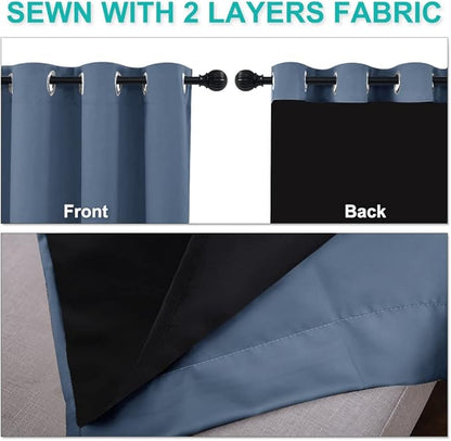 NICETOWN Extra Long Truly Blackout Drapes for Hall and Villa, 46" Width Each Panel, 45" Length, Stone Blue, 2 Pieces, 100% Blackout Window Curtain Panels with Black Lined for Night Shift Worker