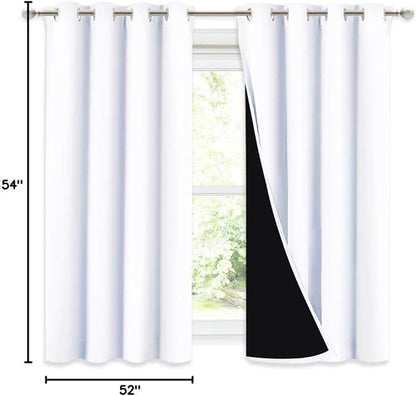 NICETOWN 100% Blackout Curtains 54 inches Long, Double-Deck Completely Blackout Window Treatment Thermal Insulated Lined Drapes for Small Window (White, 1 Pair, 52 inches Width Each Panel)