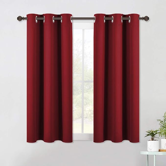 NICETOWN Blackout Curtains & Drapes for Bedroom, Burgundy Red, W34 x L48, Set of 2, Triple Weave Grommet Top Thermal Insulated Light Blocking Panels for Bathroom/Living Room