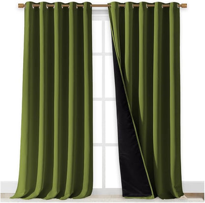 NICETOWN 100% Blackout Blinds, Set of 2, 70 inches x 108 inches, Olive Green, Laundry Room Decor Window Treatment Curtains for Large Patio Sliding Door, Thermal Insulated Curtains for Bedroom