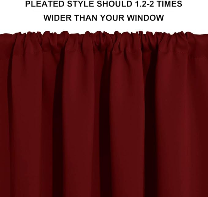 RYB HOME Short Blackout Curtains for Small Window, Sunmmer Heat Light Blocking Privacy Protection Curtains for Sunroom Laundry Room Stair Window, Width 52 by Length 36, Burgundy Red, Set of 2