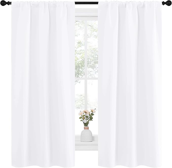 NICETOWN White Curtains for Bedroom, Short Curtains & Draperies for Small Window, Home Decoration Draperies (34 in x 63 in (W x L), 2 PCs)