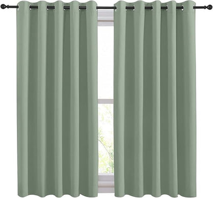 NICETOWN Thermal Insulated Greyish Green Curtains Blackout Draperies, Window Treatment Solid Grommet Room Darkening Drape Panels for Bedroom (Set of 2, 70 by 54 inches Long)