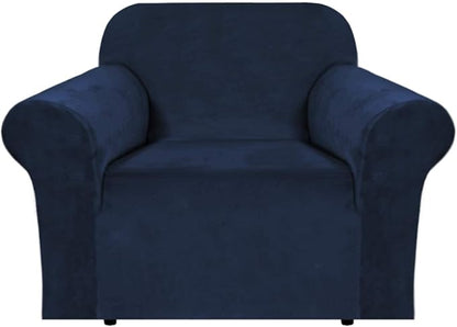 H.VERSAILTEX Stretch Velvet Armchair Cover Couch Covers 1 Cushion Chair Slipcover for Living Room Furniture Cover Crafted from Thick Comfy Rich Velour (Chair 31"-49", Navy)
