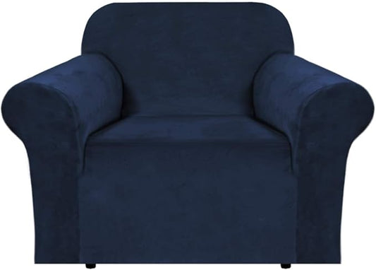 H.VERSAILTEX Stretch Velvet Armchair Cover Couch Covers 1 Cushion Chair Slipcover for Living Room Furniture Cover Crafted from Thick Comfy Rich Velour (Chair 31"-49", Navy)
