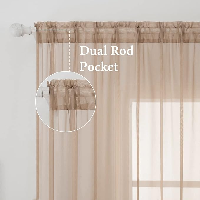 MIULEE 2 Panels Solid Color Sheer Window Curtains Elegant Window Voile Panels/Drapes/Treatment for Bedroom Living Room (54X90 Inches Brown)