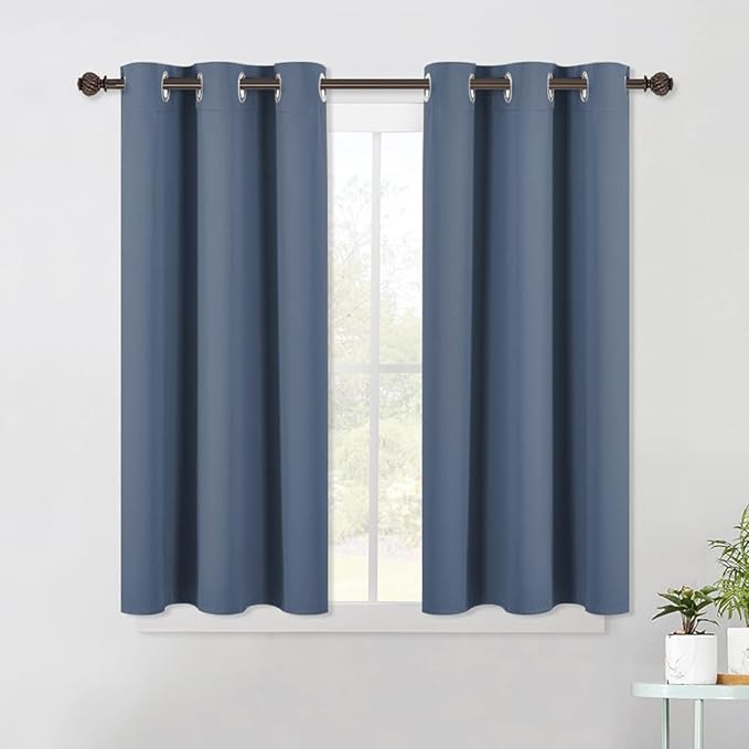 NICETOWN Thermal Insulated Curtains Blackout Draperies, Window Treatment Solid Grommet Room Darkening Drape Panels for Bedroom (Set of 2 Panels, 42 by 45 Inch Long, Stone Blue Blue)