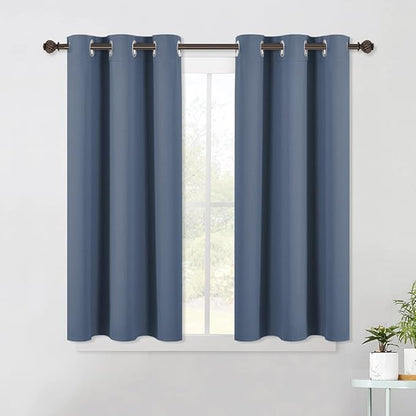 NICETOWN Thermal Insulated Curtains Blackout Draperies, Window Treatment Solid Grommet Room Darkening Drape Panels for Bedroom (Set of 2 Panels, 42 by 45 Inch Long, Stone Blue Blue)