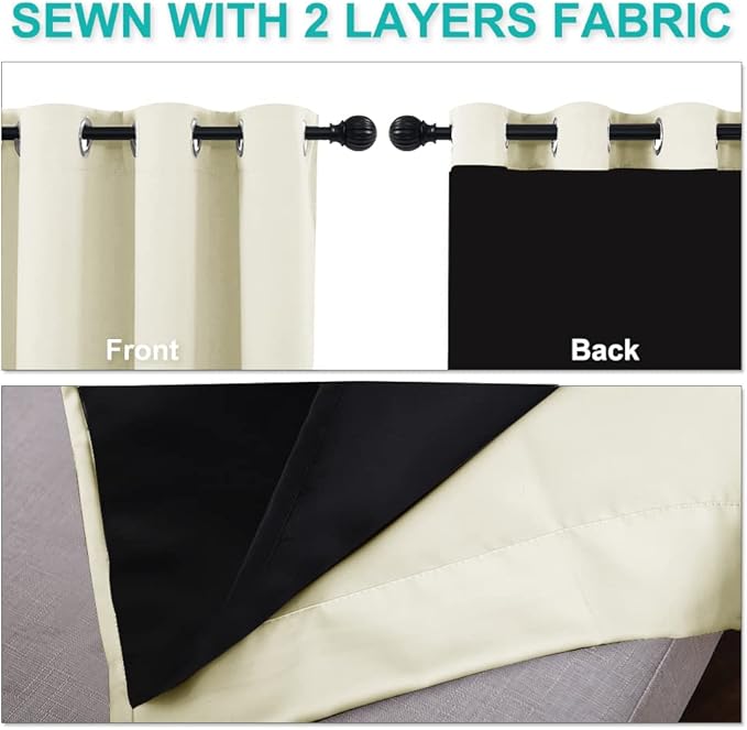 NICETOWN Full Shading Curtains 90 inches Long 2 Panels Set for Windows, Super Heavy-Duty Black Lined Blackout Curtains for Bedroom, Privacy Assured Window Treatment (Beige, Pack of 2, 52 inches W)