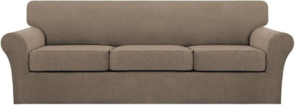 Turquoize 4 Piece Sofa Covers for 3 Cushion Couch Sofa Slipcover Soft Couch Cover for Dogs-Washable Sofa Furniture Covers with 3 Individual Large Cushion Covers (XL Sofa, Macchiato)