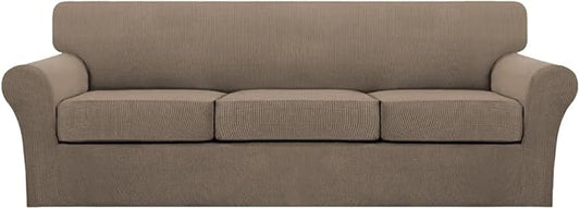 Turquoize 4 Piece Sofa Covers for 3 Cushion Couch Sofa Slipcover Soft Couch Cover for Dogs-Washable Sofa Furniture Covers with 3 Individual Large Cushion Covers (XL Sofa, Macchiato)