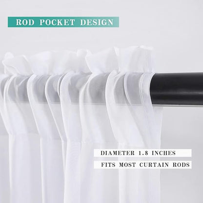 MIULEE Short Sheer Curtains 30 Inch Length for Kitchen Bathroom Cafe Half Window Treatment, Rod Pocket Tier Curtains 2 Panels, 29x30 Inches Long, White