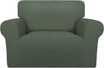 PureFit Super Stretch Sofa Slipcover – Spandex Non Slip Soft Couch Sofa Cover, Washable Furniture Protector with Non Skid Foam and Elastic Bottom for Kids, Pets (Oversized, Greyish Green)