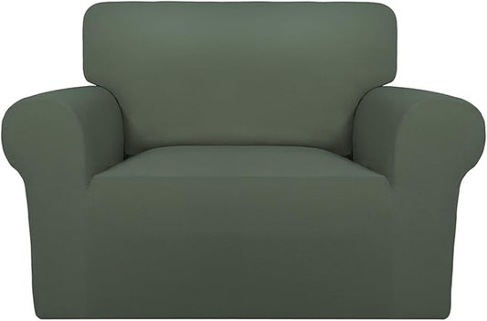 PureFit Super Stretch Sofa Slipcover – Spandex Non Slip Soft Couch Sofa Cover, Washable Furniture Protector with Non Skid Foam and Elastic Bottom for Kids, Pets (Oversized, Greyish Green)