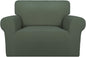 PureFit Super Stretch Sofa Slipcover – Spandex Non Slip Soft Couch Sofa Cover, Washable Furniture Protector with Non Skid Foam and Elastic Bottom for Kids, Pets (Oversized, Greyish Green)