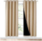 NICETOWN Living Room Completely Shaded Draperies, Privacy Protection & Noise Reducing Ring Top Drapes, Black Lined Insulated Window Treatment Curtain Panels(Biscotti Beige, 2 Pieces, W52 x L72)
